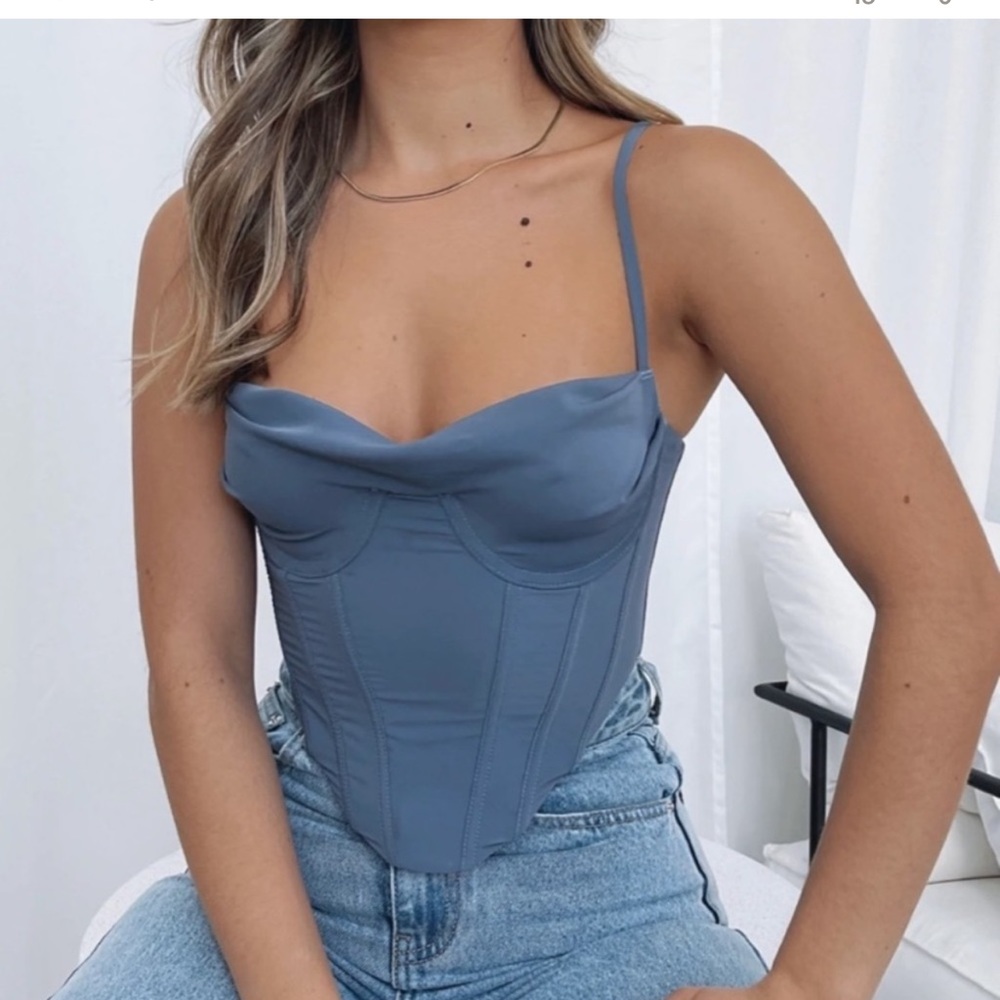White fox boutique Smokey blue way I feel bustier size small never worn NWT